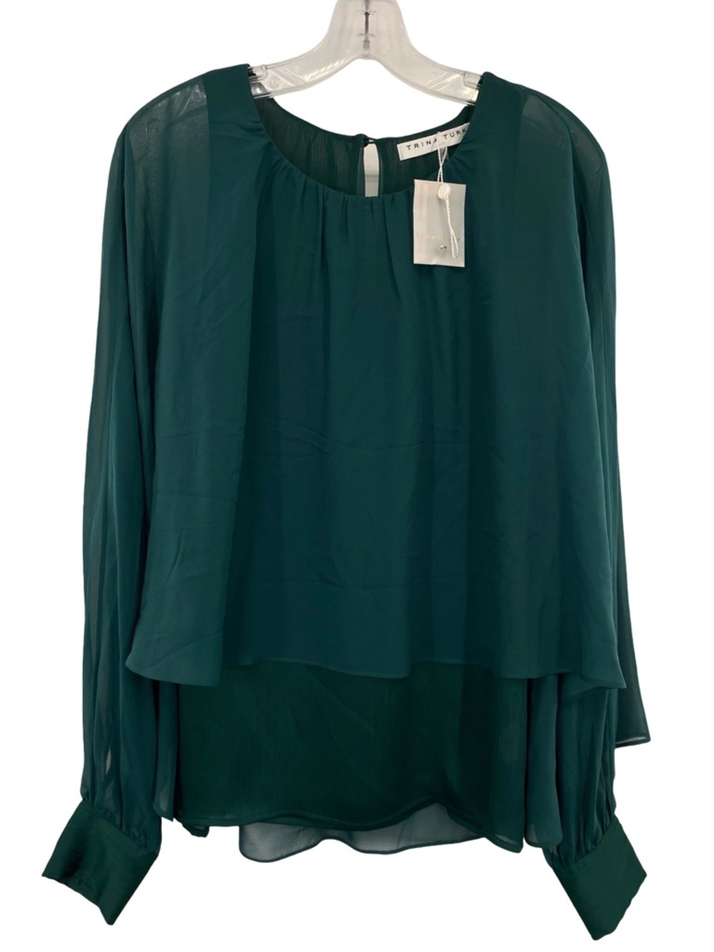 Trina Turk Forrest Green Cascading Layered Blouse New Size Large